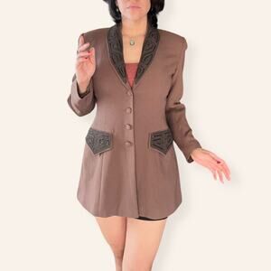 Zelda Brown Embellished Blazer Jacket Women’s Size 6 USA Darted Fit